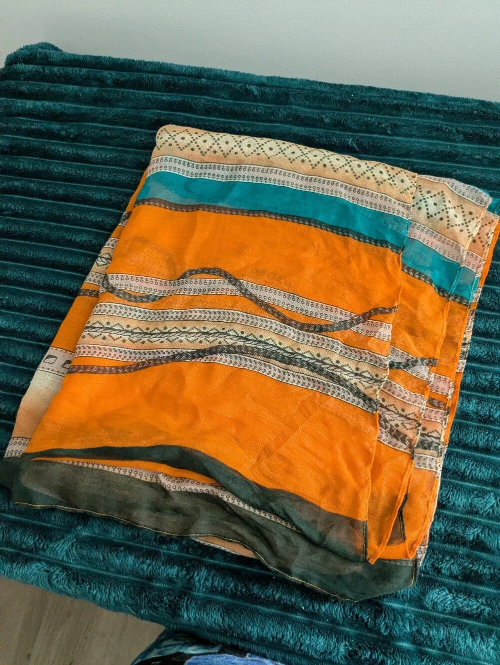 Orange and Teal Scarf  - Lightweight